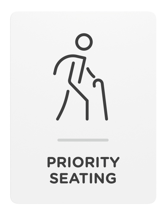 Priority Seating_Sign_Door-Wall Mount_8x 6_6mm Thick Solid Surface Sign with Inlay Resins_Self AdhesiveInformation Sign